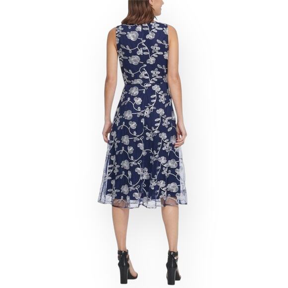 New $160 DKNY Sleeveless Floral Midi Dress Embroidered Tapestry Wedding Cocktail - Picture 11 of 12